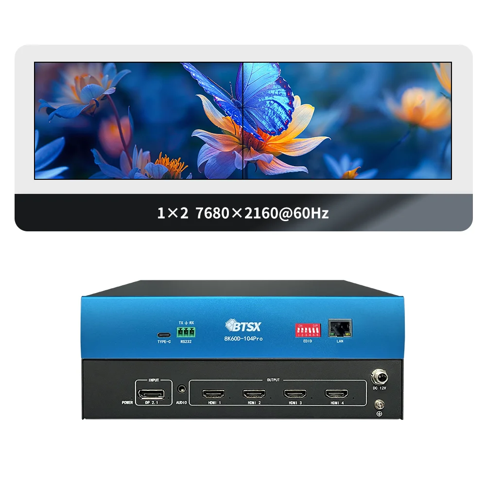 NEW Industrial Multi Screen Processor for Conference Hall 1DP 4HDMI 8K60 to 4K60 Zero Deformation Splicing HDCP1.4/2.3