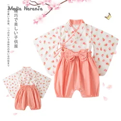Japanese children kimono girl set spring autumn long sleeved cherry blossom holiday performance photography suit