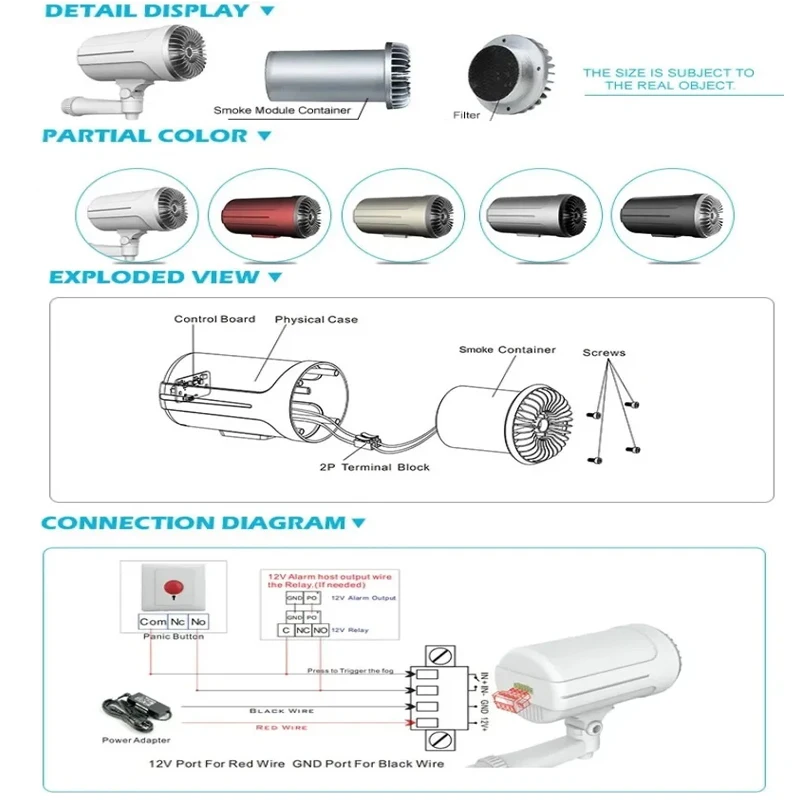 Pepper Smoke Cartridge Security Fog Generator Remote Controlling By Free TUYA APP &  Panic Button/On Off Switch Triggerred