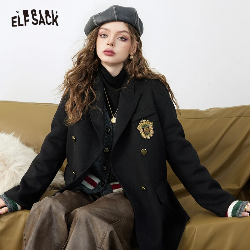 ELFSACK-Blazer chaud en laine pour femmes, OutChester, style académique, hiver, 2023