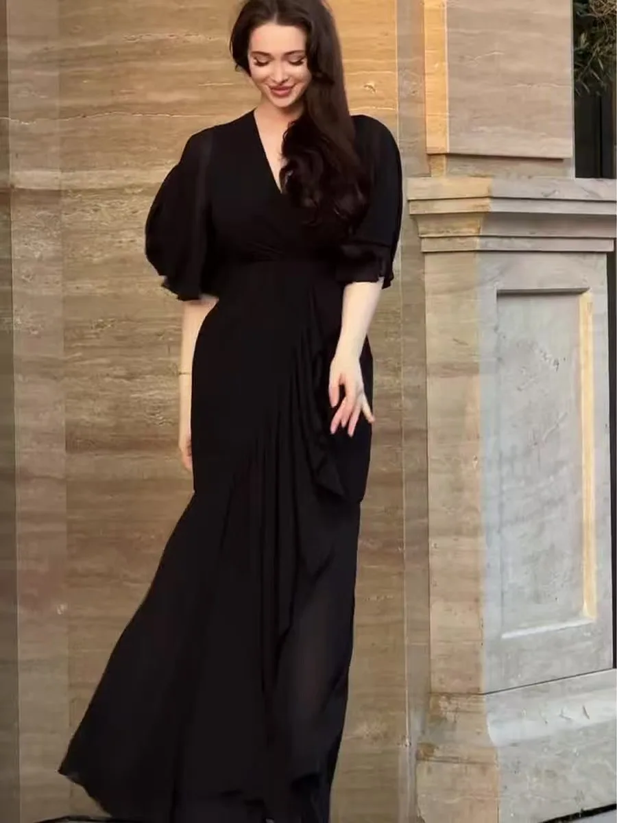 

Ele Sexy Summer New Vne Long Dr ort Sve Waist Cinched Aline Dr Повседневная одежда Высокая талия Глубокий V Ele Dr