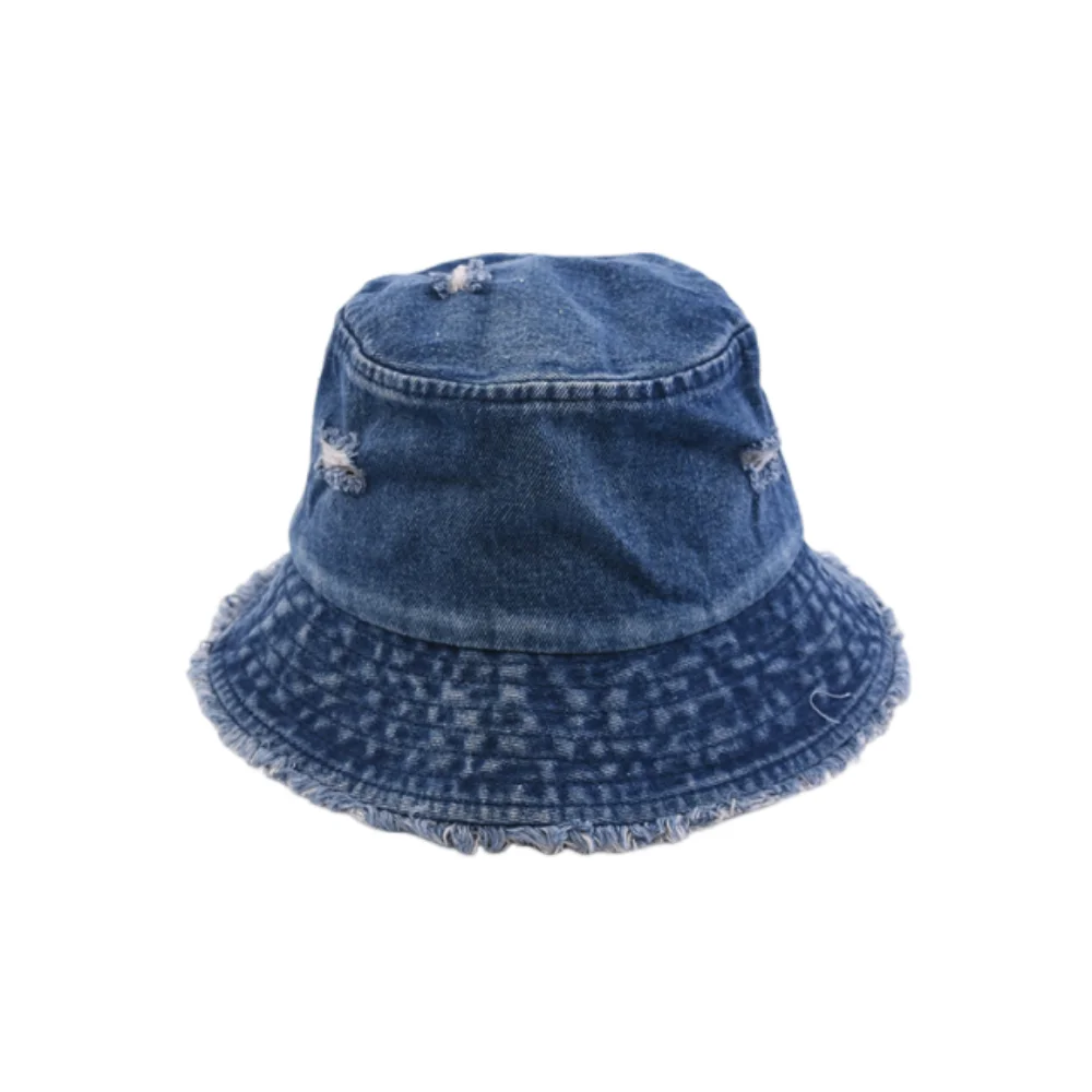 

Korean Style Denim Bucket Hat Washed Denim Frayed Edge Sun Protection Hat Small Face Effect Breathable Sun Hat Hiking