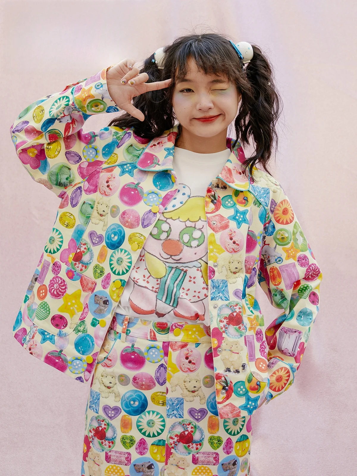 

Frufru Gulu Store Happy Collaborative Original Design Spring Summer Print Children's Fun Girl Versatile Jaet Cotton Denim P...