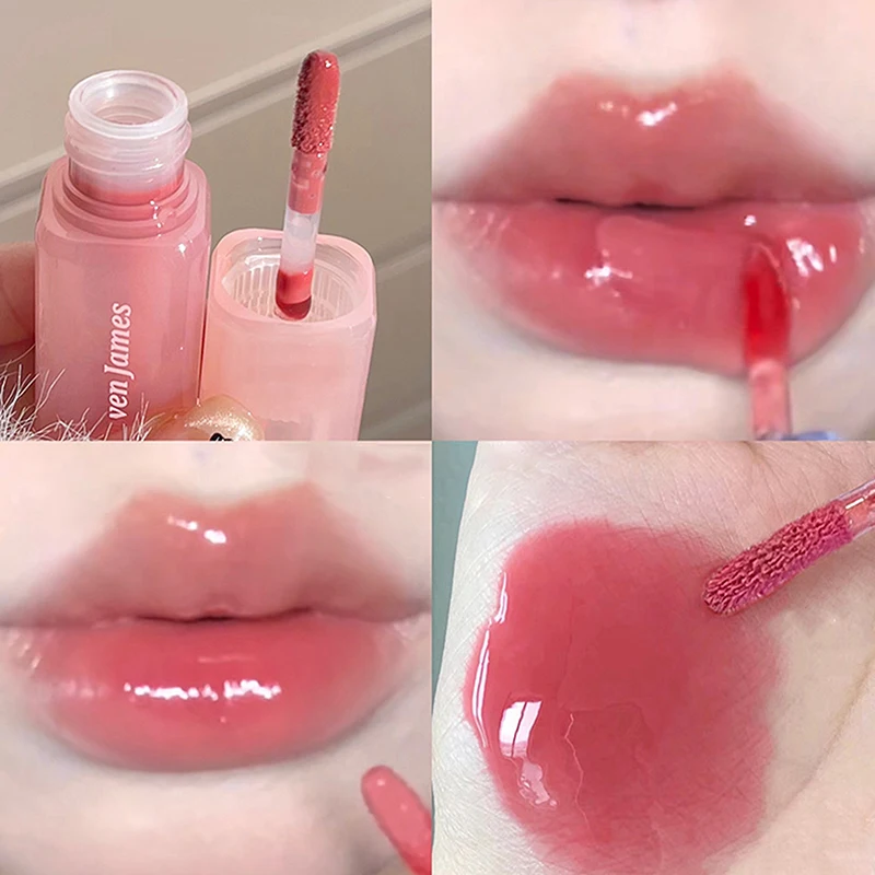 【HBA】ملمع شفاه على شكل أنبوب وردي ملمع شفاه مرطب كريستالي جيلي ملمع شفاه مائي ملمس شفاه مكياج لتفتيح البشرة