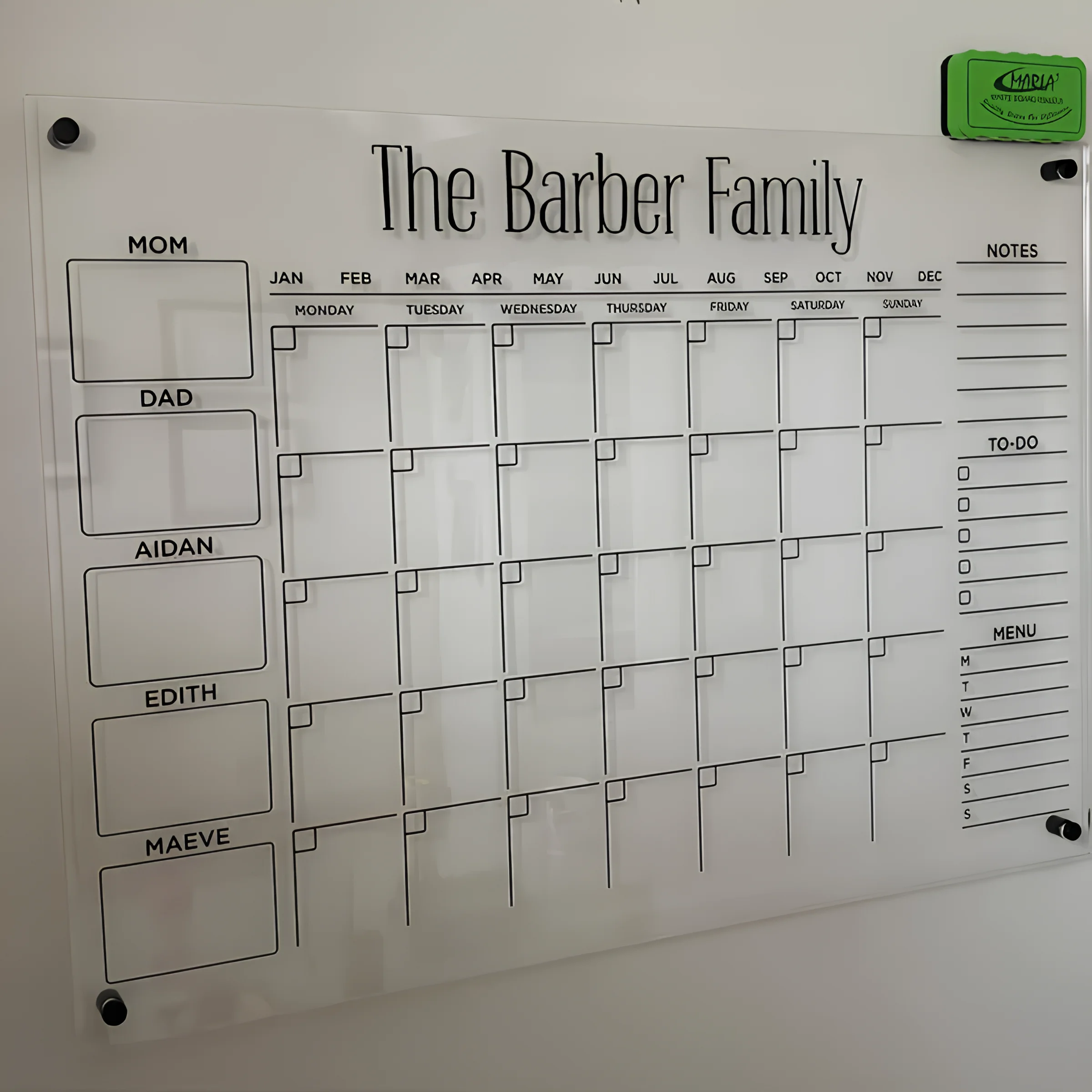 Personalized Acrylic Calendar For Wall, Acrylic Dry Erase Board, Monthly & Weekly Planner 2025, with Marker, Family