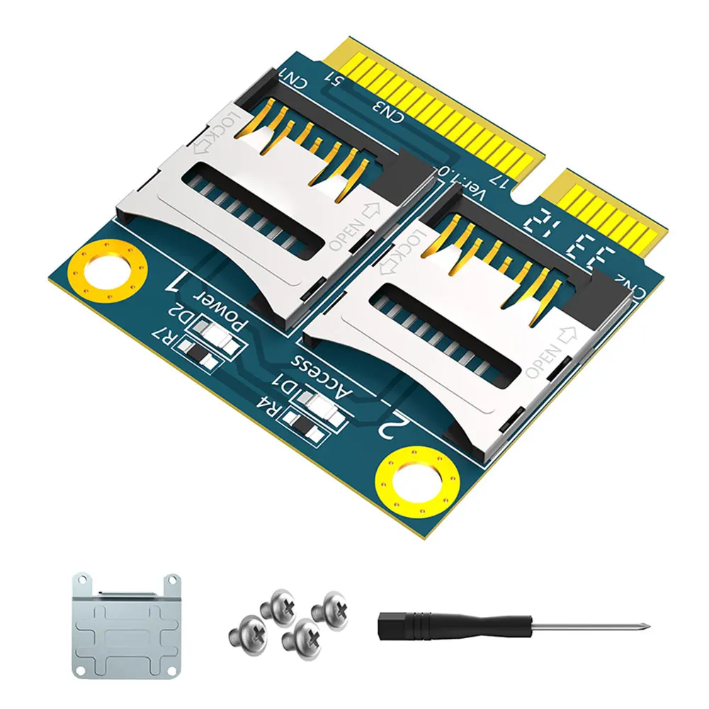 การ์ด Micro SD TF คู่เป็นอะแดปเตอร์ Mini PCI-E พร้อมครึ่งวงเล็บอะแดปเตอร์ Mini PCI Express การ์ดหน่วยความจําอะแดปเตอร์เครื่องอ่านการ์ด