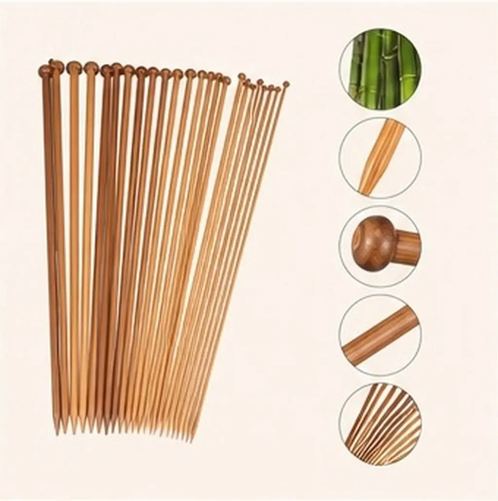 18Pairs 36Cm Professional Carbonized Bamboo Single Pointed Knitting Needles 2Mm-10Mm Ultra Smooth Finish Lightweight Ergonomic