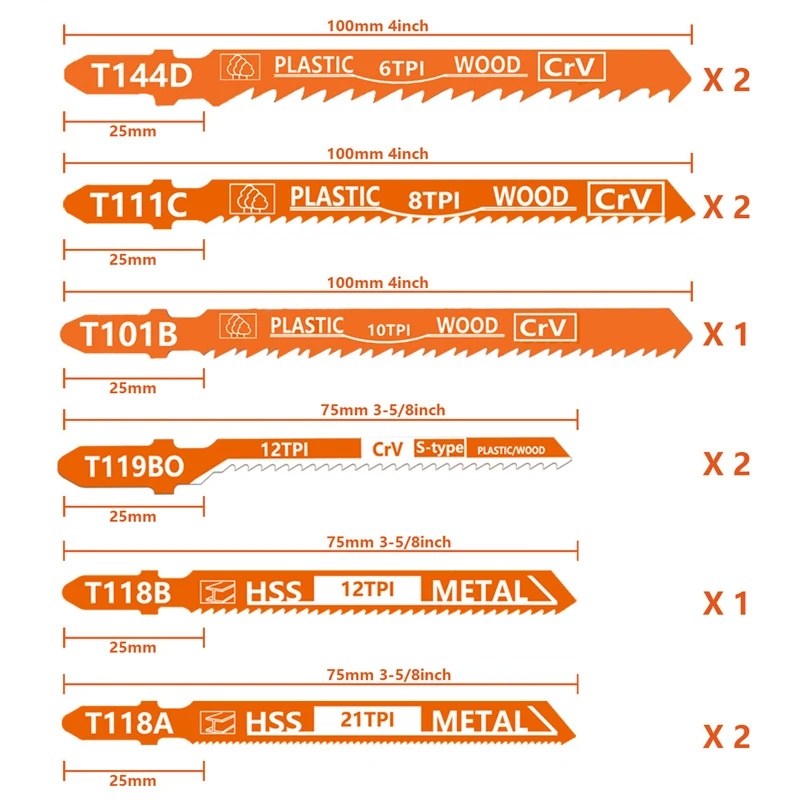 10 قطعة T-عرقوب بانوراما شفرات مجموعة HSS متنوعة للخشب البلاستيك قطع المعادن سريع قطع شفرات المنشار المنحنية للمناشير الكهربائية #6