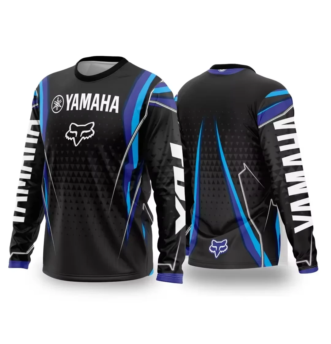 الصيف ياماها الرجال النساء دراجة نارية ركوب دعوى فضفاضة تنفس التجفيف السريع على الطرق الوعرة بدلة سباق بأكمام طويلة تي شيرت رياضي #6