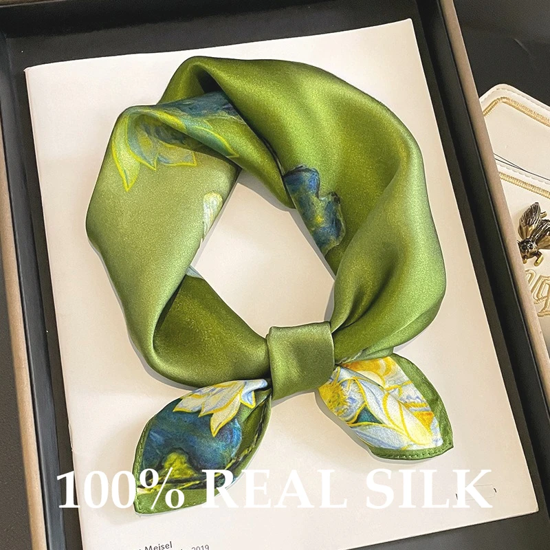

100% натуральный шелковый шарф, модная бандана, женский саржевый шарф, 53 см, квадратные шарфы, шарф-хиджаб, шейный платок, пончо из пашмины, буфанда