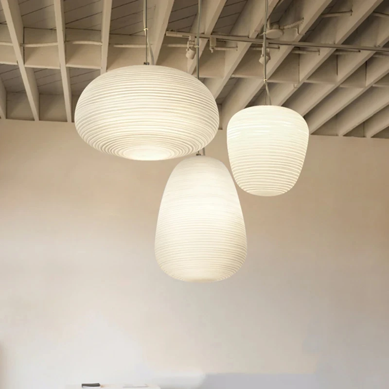 CX270GO Milky White Glass Whorls Cocoon Pendant Light For Kitchen Dining Table Study Room Acrylic House Decor Hanging Lamp