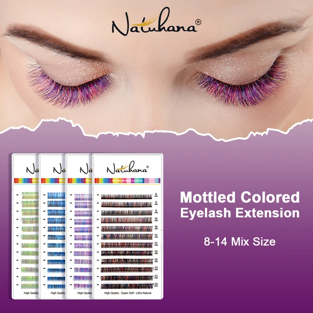 NATUHANA Kolorowe Kępki Rzęs Rainbow Mix 8-14mm Miękkie Syntetyczne Sztuczne Rzęsy Bez Okrucieństwa DIY Rzęsy na Festiwal