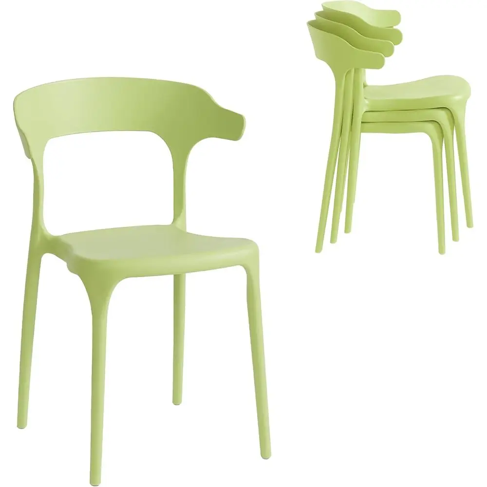 

Stackable Plastic Dining Chairs Set, No Assembly, Patio & Indoor Use, 4-Piece, Pistachio Green
