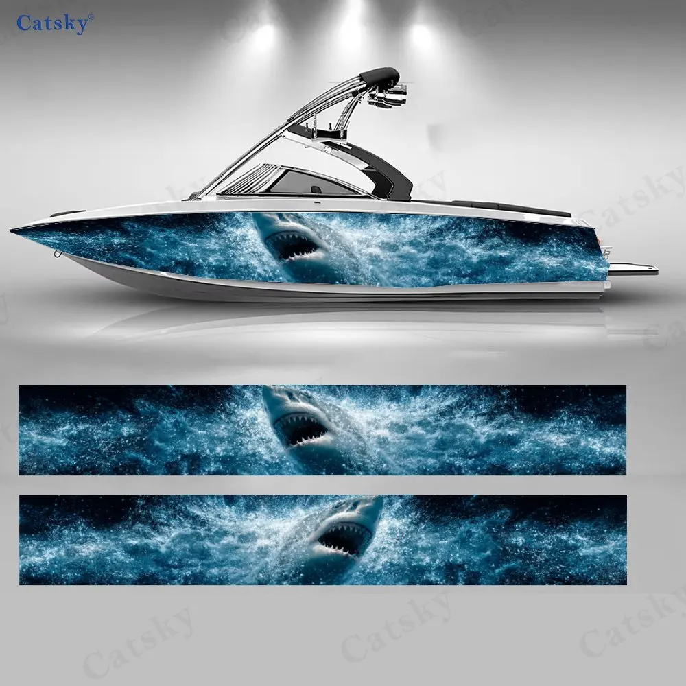 

Наклейки на лодки Deep Sea Shark Raging Wave, водонепроницаемые и прочные виниловые наклейки из ПВХ для рыболовных лодок, прочный и стильный дизайн
