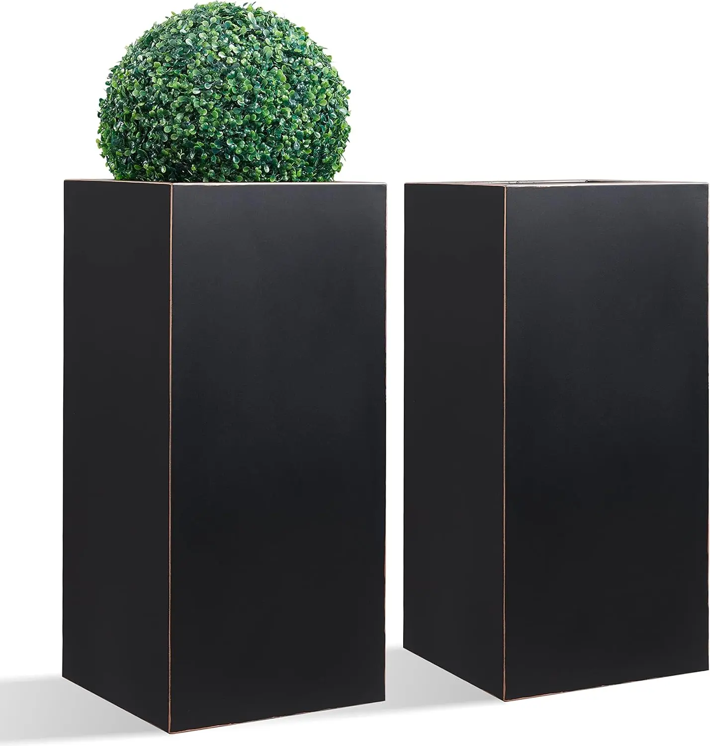 

Metallic Heavy Planter for Outdoor Plants, 14Lx14Wx30H Inches, Tall Metal Planter Box with Hand Brushed Gold Edge