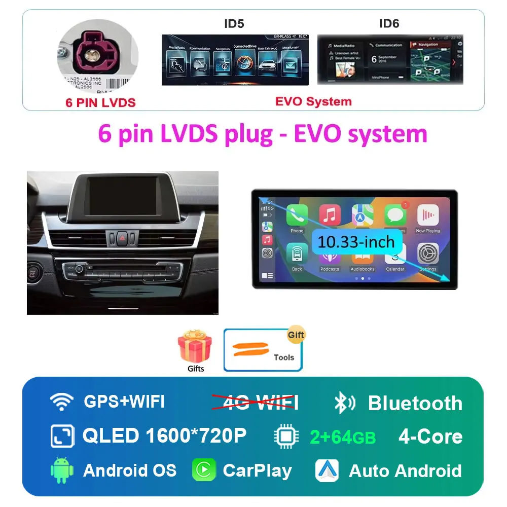 Autoradio Android 16 Multimedia Speler 4G voor BMW 2 Serie F45 F46 2014 - 2018 NBT EVO Systeem Ultradunne ScreenGPS Navigatie