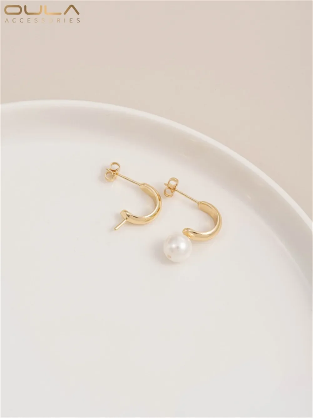 

S925 Silver Needle C-shaped Earrings 14K Bag Gold Color Half-hole Pearl Studs Handmade Diy Sticky Bead Earrings Material