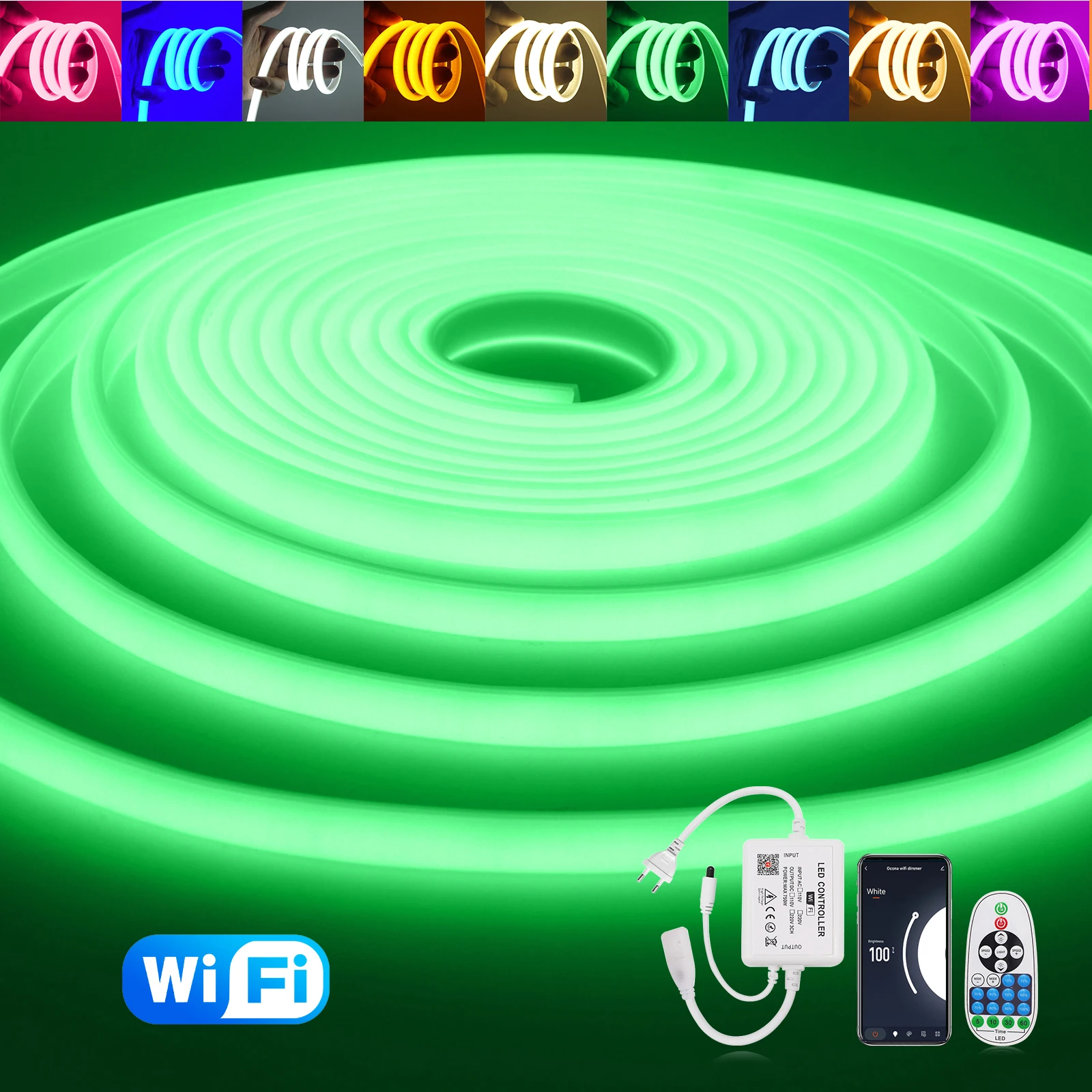 

Комплект неоновых лент Smart COB AC 220 В, Wi-Fi, приложение и ИК, 23 клавиши, с регулируемой яркостью, белый/голубой ледяной синий/красный/зеленый/розовый/фиолетовый для домашнего декора