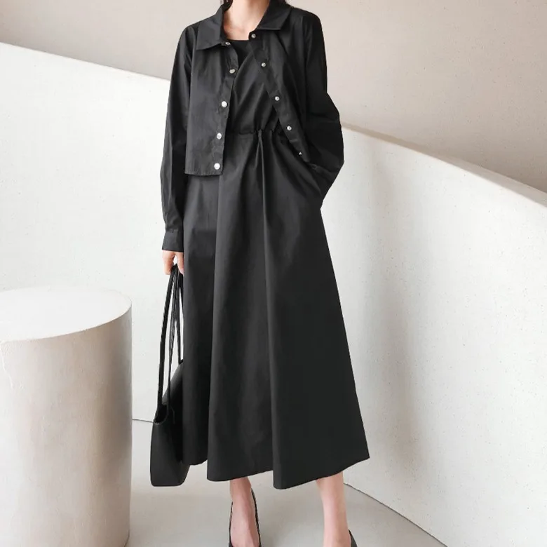 

Осень 2023, модный женский свободный комплект с завязками на талии и кардиганом Faion, комплект из двух предметов, повседневное удобное платье