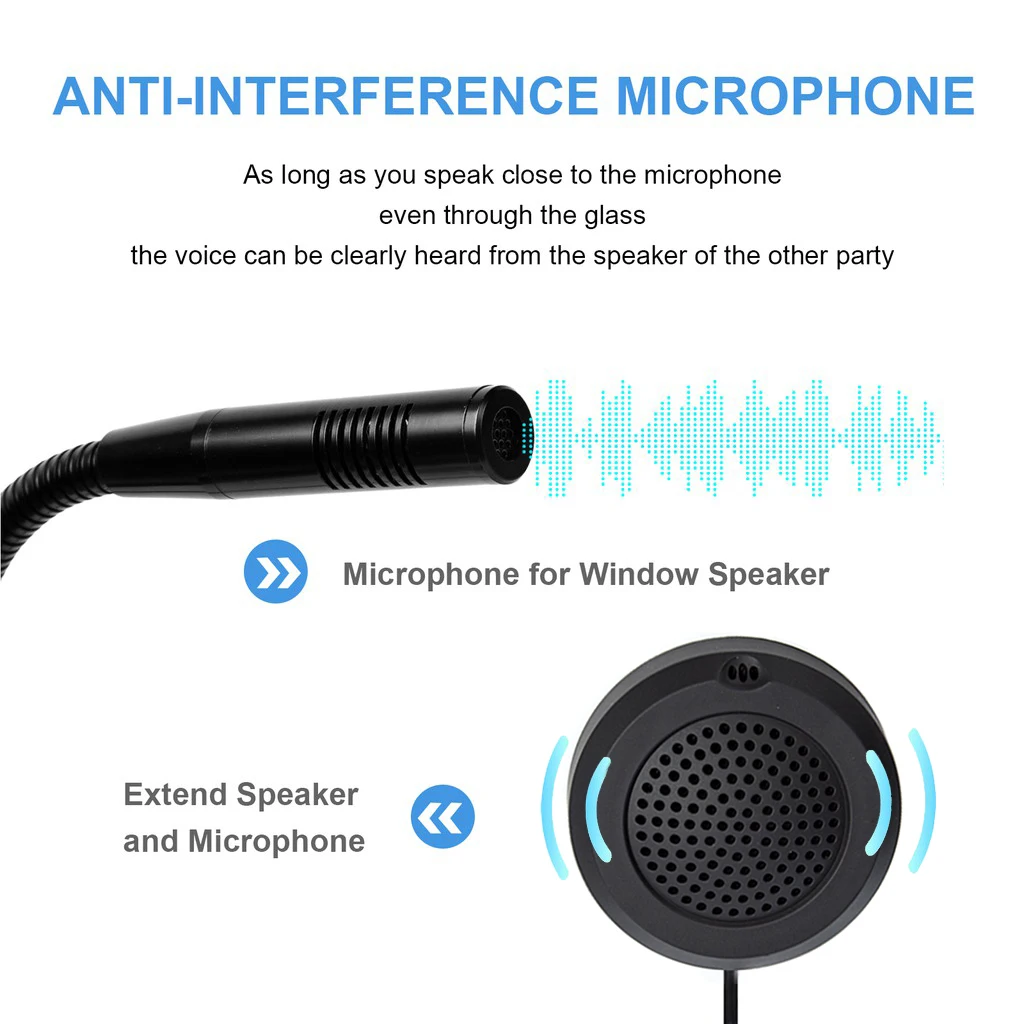 Sistema intercomunicador de ventanilla de ventana, micrófono de intercomunicación antiinterferencias de doble vía para hablar a través de la ventana de vidrio, para negocios, B