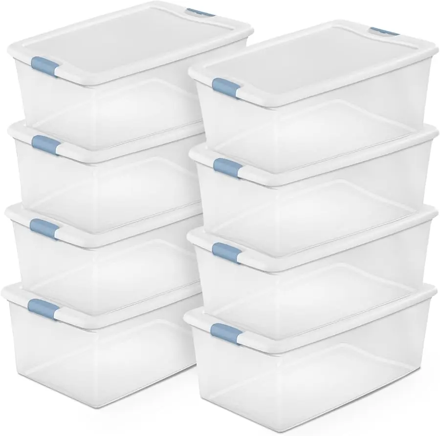 

8-Pack Latching Box, Under Bed Storage Bins with Lids, Clear Plastic, 106 Quart - Heavy-Duty Organizing Containers for Closet, B