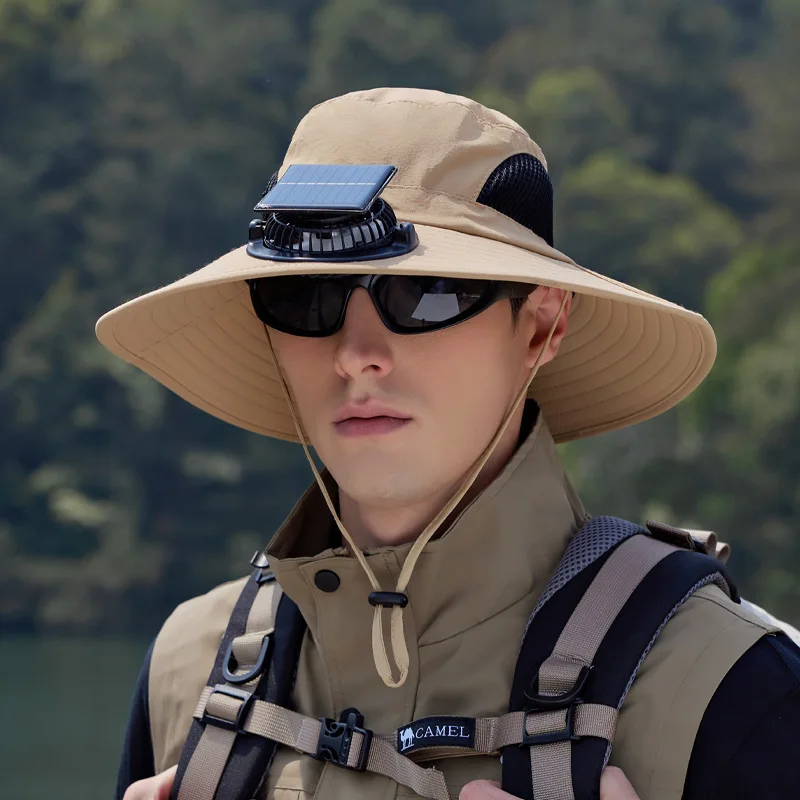 

Big eaves sun hat large size charging cool hat men's outdoor camping hiking solar charging quick drying bucket hat men