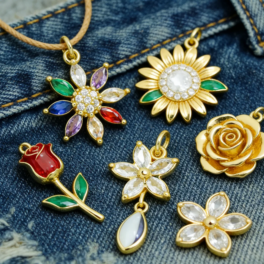 

3Pcs Pendants Brass Cubic Zirconia Enamel Fashion Cute Flower Anchor Charms for DIY Jewelry Necklace Bracelet Daily Accessories