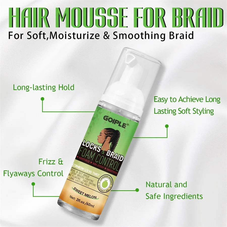 High Shine Braid Mousse 6pcs Cleansing Moisturizing Foaming Products Anti-Frizz Braiding Spray for Braided Locks and Twist Tools