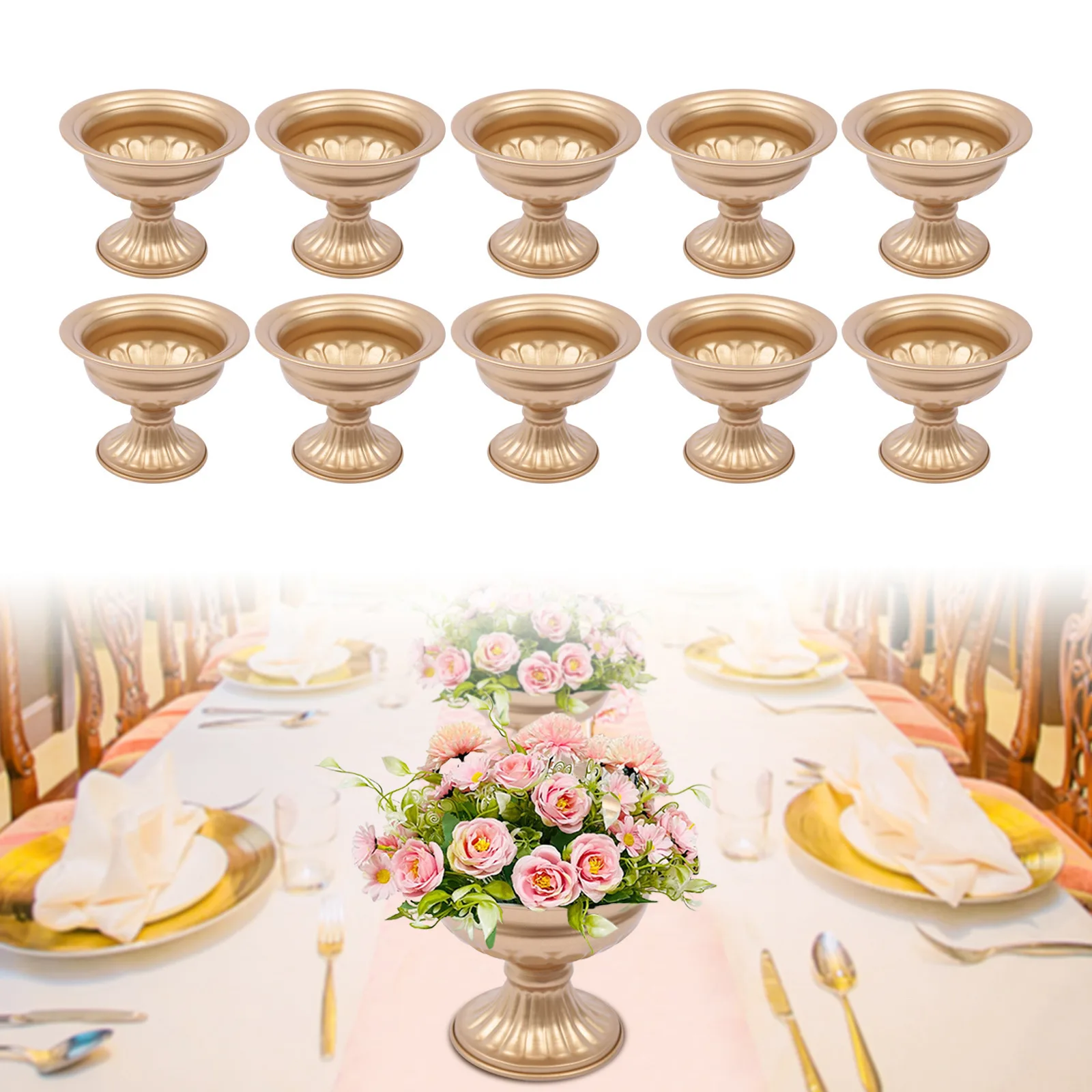 

Gold Metal Flower Trumpet Vase Wedding Anniversary Commemorative Center 10PCS