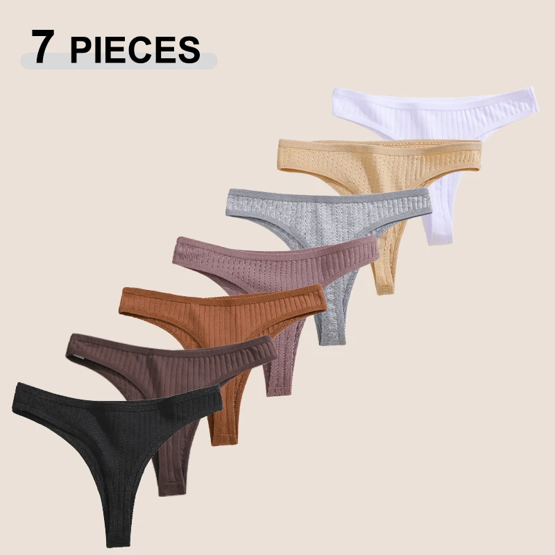 7-teiliges Set Baumwoll-Tangas Nahtlose Atmungsaktive Bikini T-Back G-Strings Höschen Damen Niedrige Taille Sexy Dessous S-XL