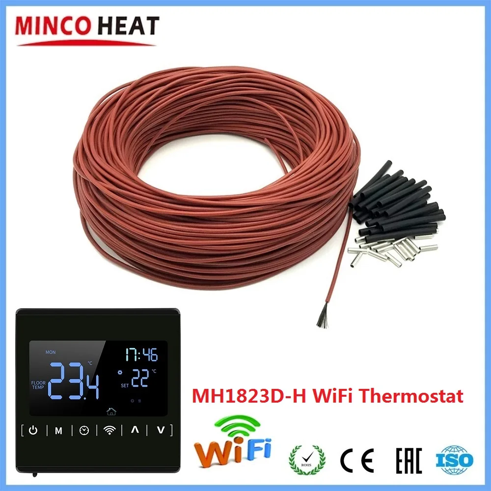 12K 33ohm/m Infrared Carbon Fiber Heating Cable Floor Warming Wire with Smart WiFi Thermostat Optional APP Control