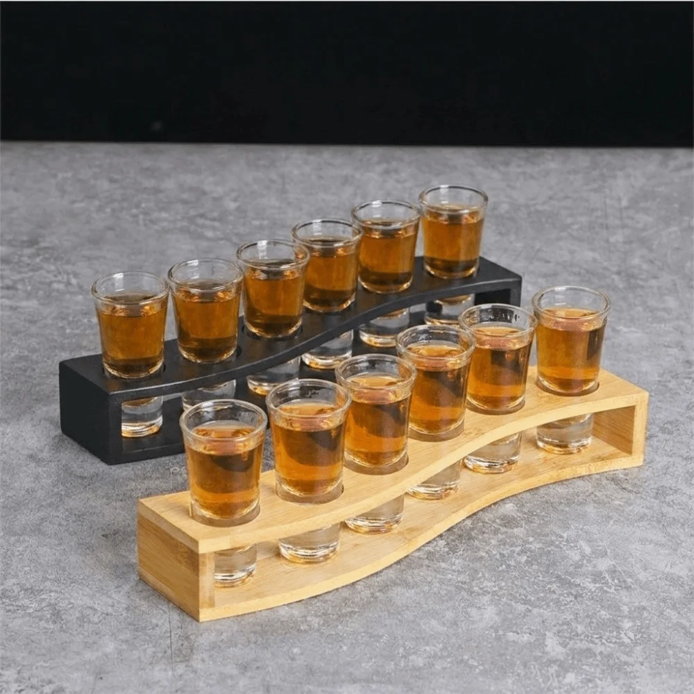 6/12 Holes Shot Glass Holder Round Hole Smooth Bamboo Shot Glass Tray Wooden Save Space Shot Glass Display Stand Home Brewery
