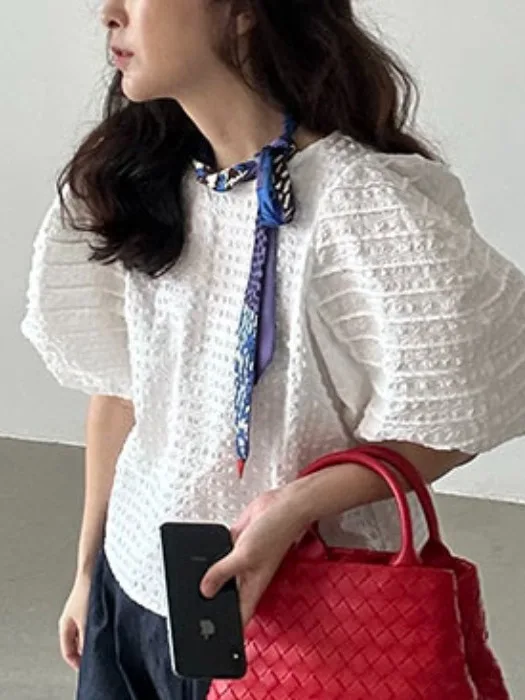 

Faionable Plaid Bubble Sve irt Women's Loose Design Summer New Sle Versatile Loose Fit Trendy Top for Ladies
