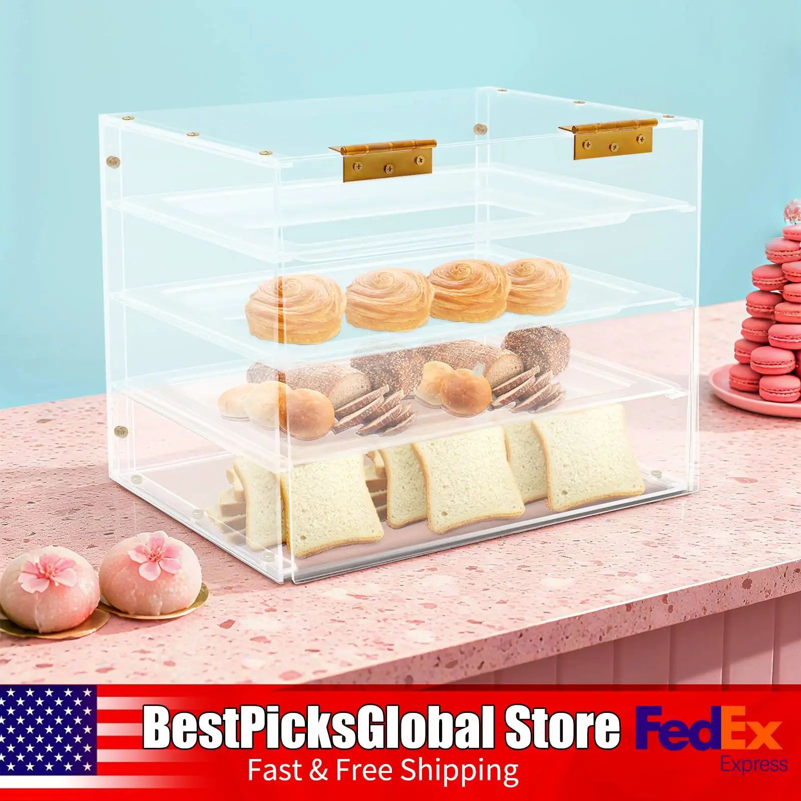 

Acrylic Display Case 6.61lbs Load Each Tray Viewable 3 Trays Bakery Display Cabinet for Cookies Donuts Candies Cupcakes Pastries
