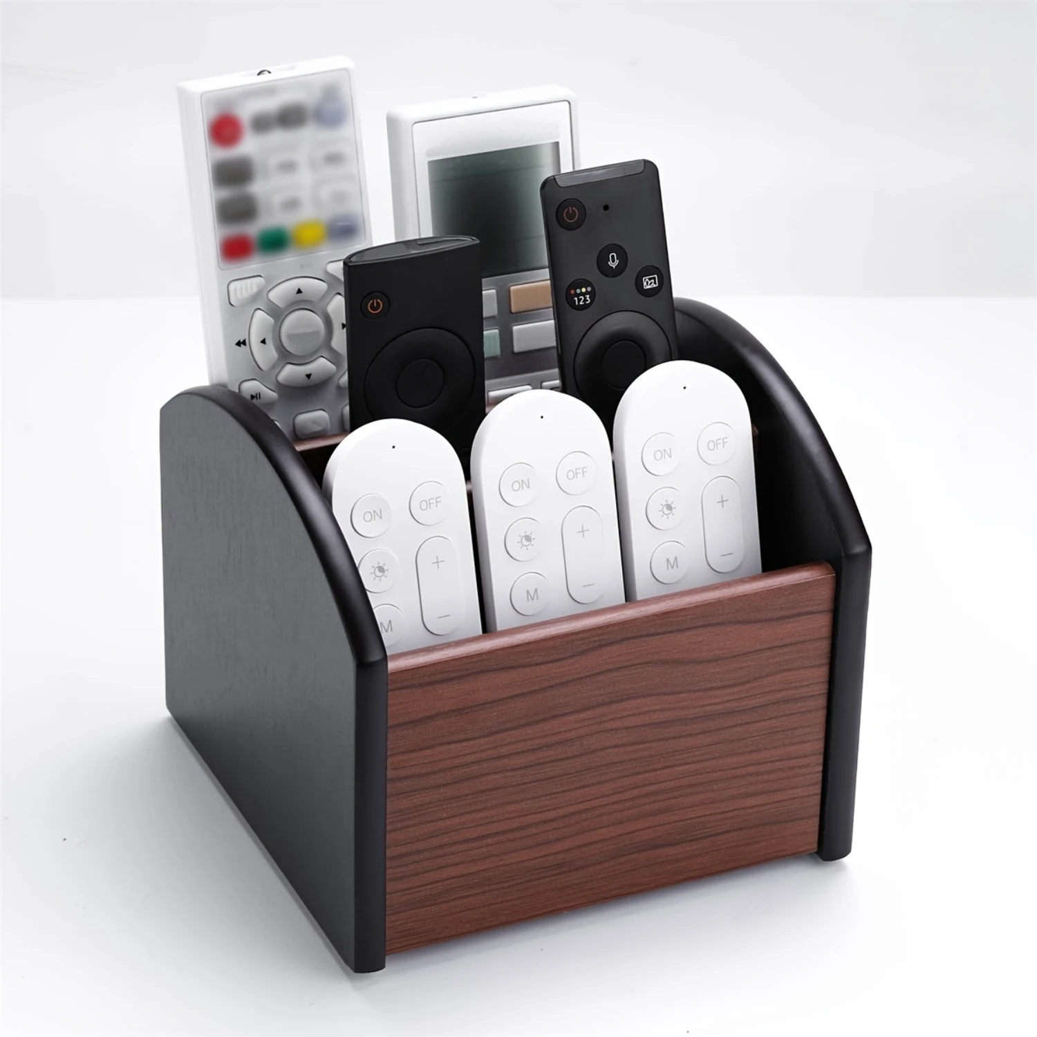 Wooden Desk Control Holder Caddy with 4 Compartments Organizer for Table