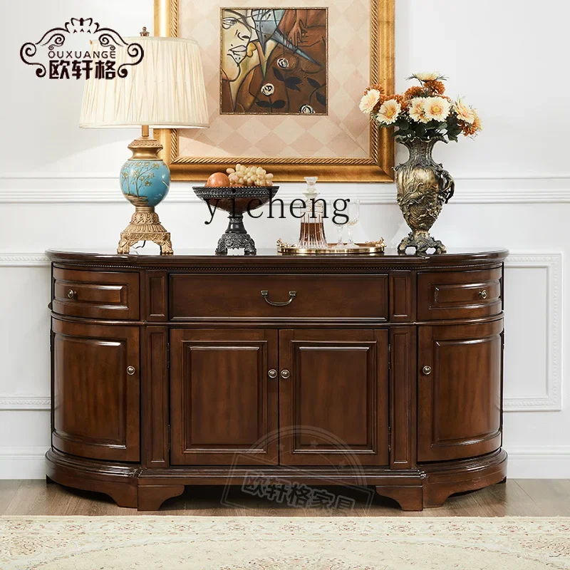 TQH American country all solid wood dining side cabinet semi-round retro old porch table locker