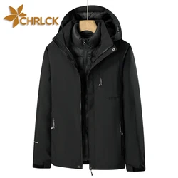 CHRLCK Men's 3 In 1 Thick Hiking Jacket Down Cotton Waterproof Winter Windbreaker Outdoor Warm Camping Jacket Windproof Coat