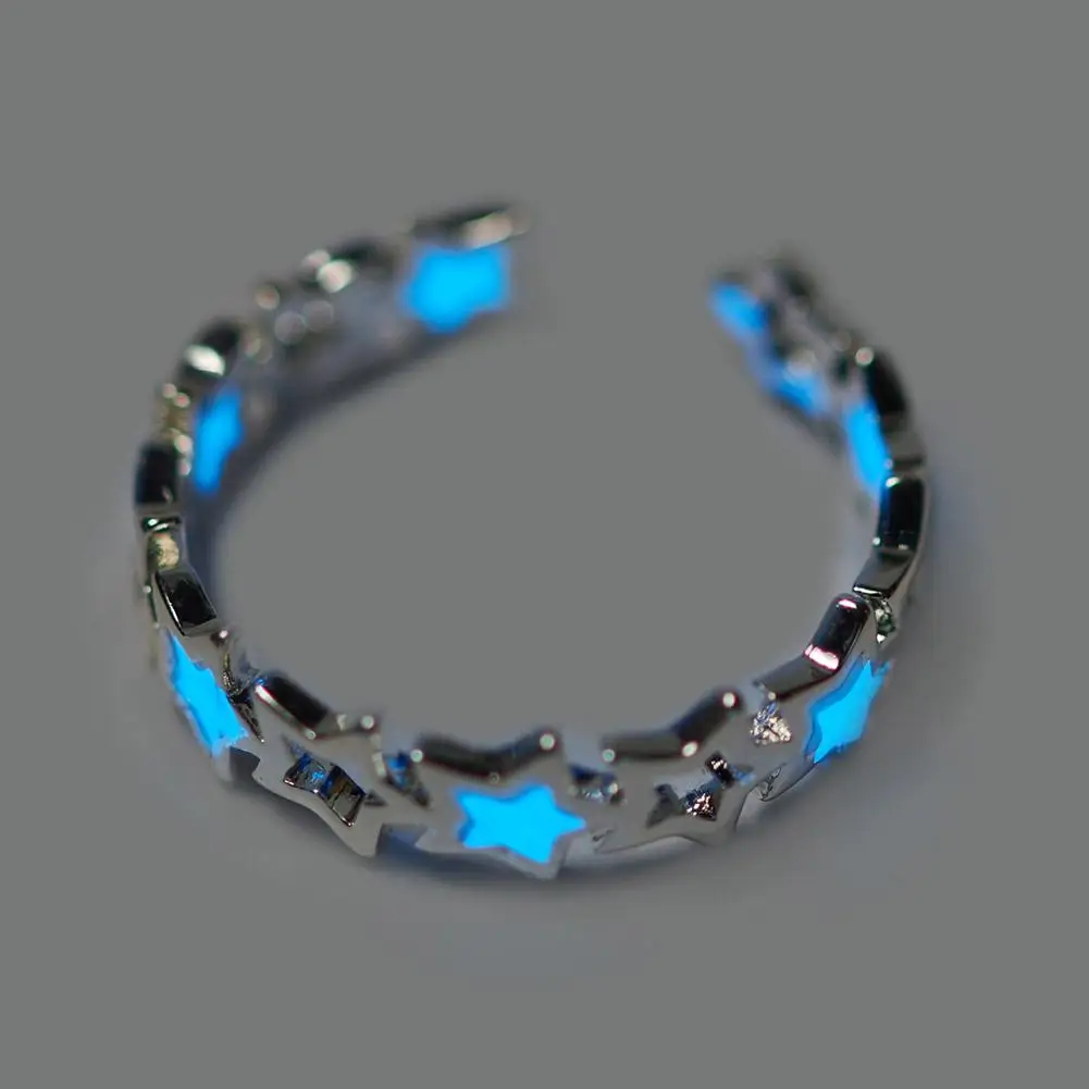 Adjustable Punk Noctilucent Cute Star Heart Love Rings Luminous Glow In The Dark for Men Women Lover Luminous Rings