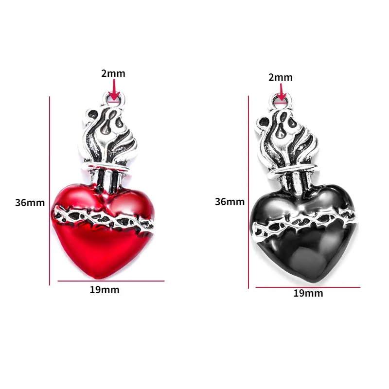 5Pcs Antique Silver Color Gothic Catholic Heart Charms