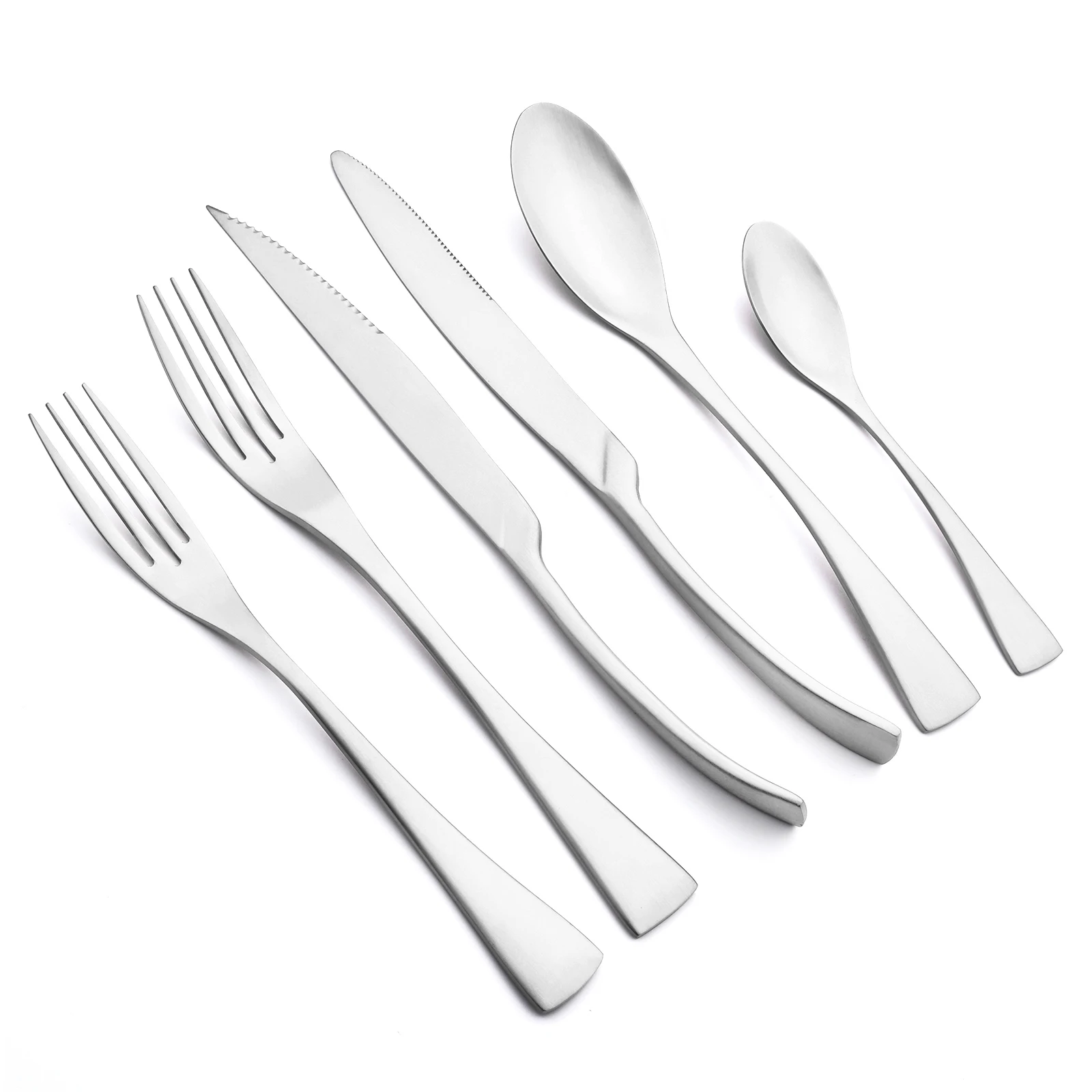 

24Pcs Matte Silver Cutlery Set Stainless Steel Dinnerware Tableware Dinner Knife Fork Spoon Flatware Set Kitchen Dessert Fork