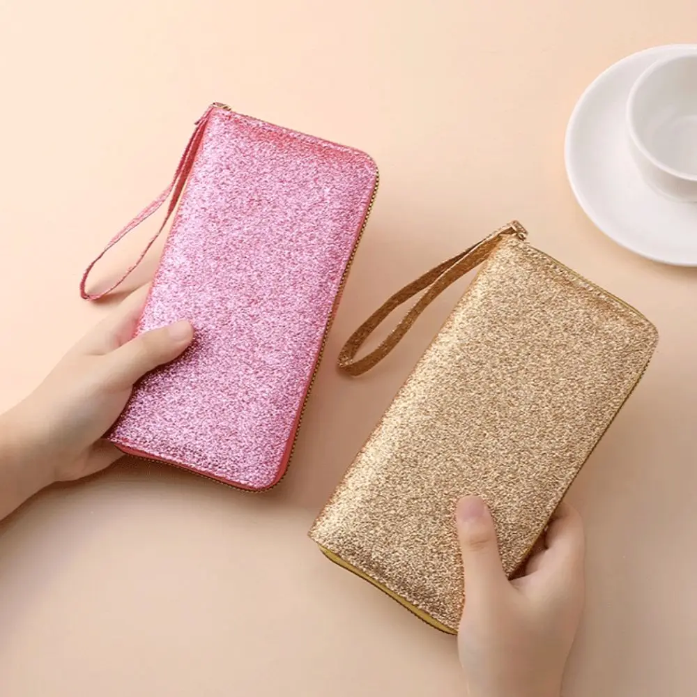 Fashion Shiny Finish Zipper Wallet Glitter Bead Trendy Style Coin Purse Multi-Card Slot Clutch Bag Gift