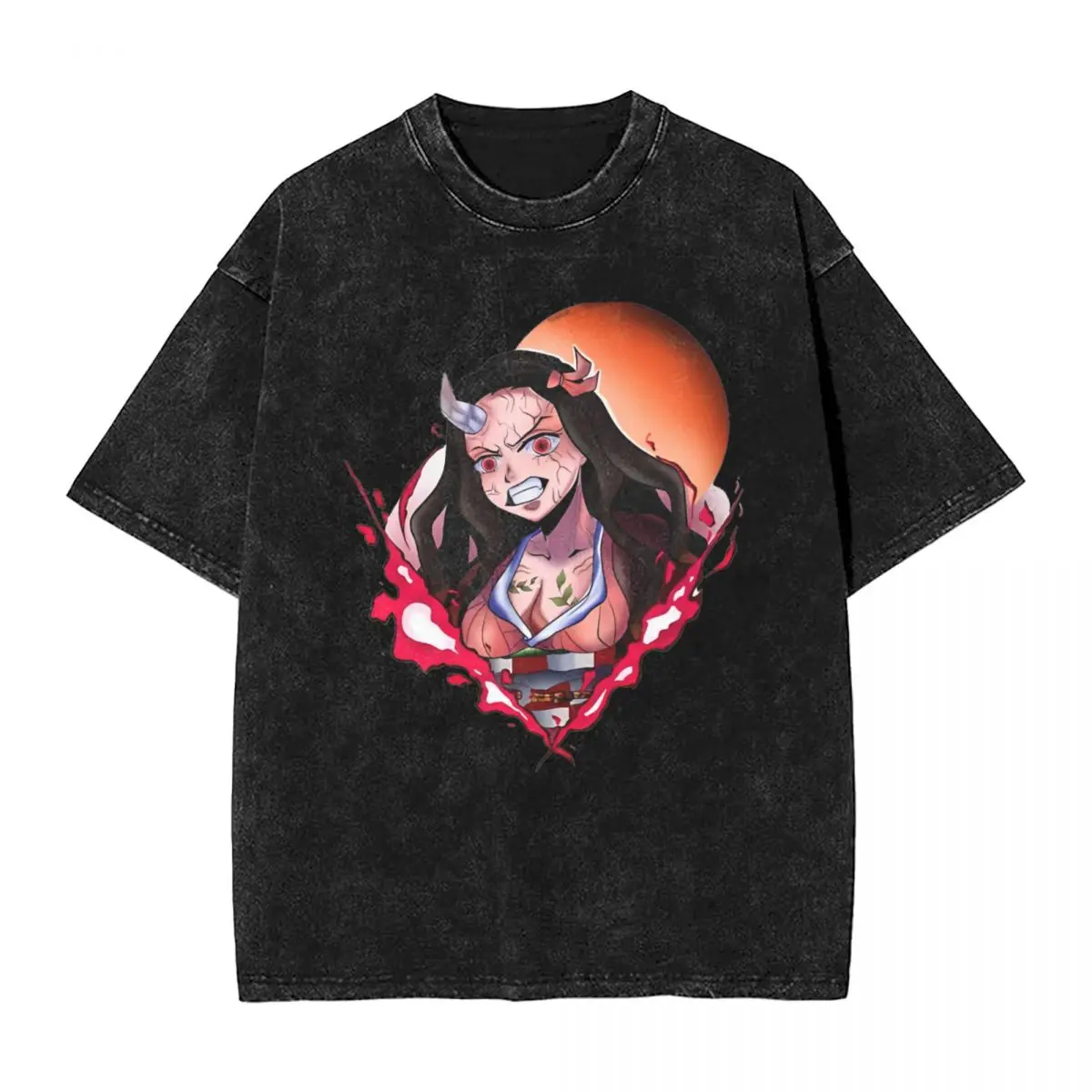 Washed T Shirt Demon Slayers Nezuko Comic T-Shirt Harajuku Anime Streetwear Short Sleeve Graphic Printed Tops Tees for Men Women