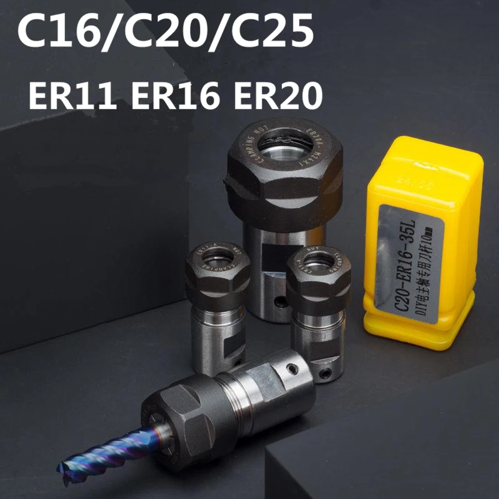 1pc C16 C20 C25  ER11 ER16 ER20 Collet Chuck Shaft Lathe Tools Spindle Extension Rod 4mm 5mm 6mm 6.35mm 8mm 10mm 12mm 14mm 16mm