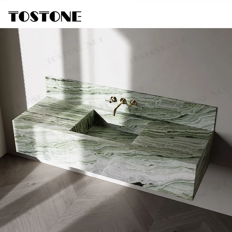 Precision Cut Natural Stone Marble Vanity Top Vivid Green Jade 18mm for Floating Vanity Cabinet Bathroom Sink