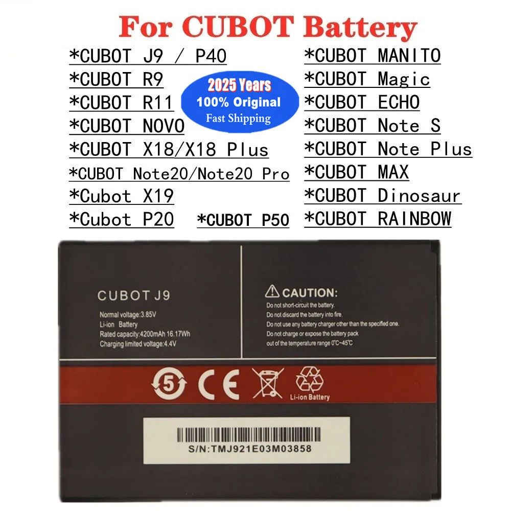 100% Original CUBOT Battery For CUBOT J9 P40 P50 R9 R11 X19 P20 Note S Note Plus MAX Dinosaur X18 Plus RAINBOW NOVA MANITO ECHO