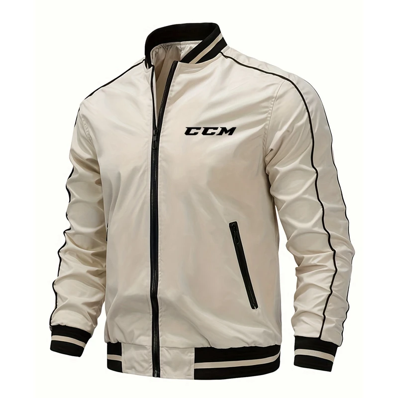 CCM Black White Jacket Loose Oversized Clothes Casual Men Baseball Clothes Personality Street Coat Warm Fleece Jackets