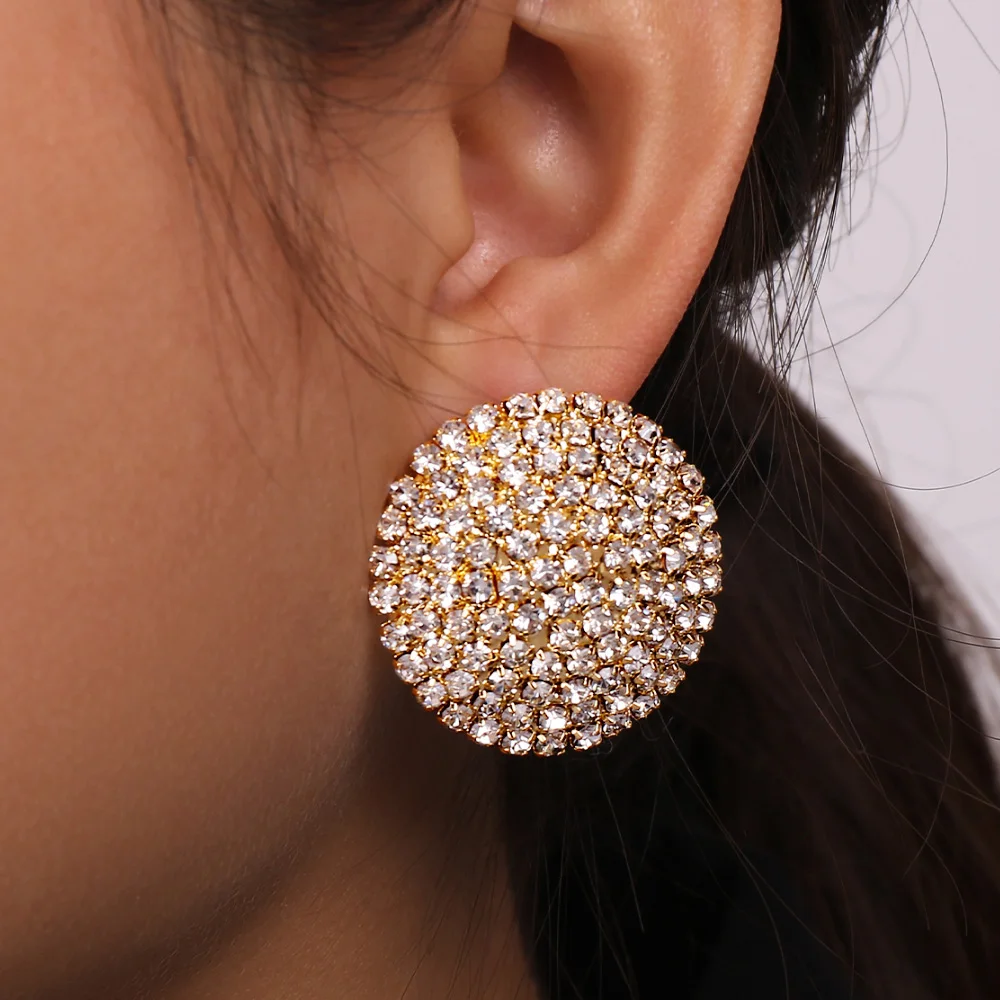 بلينغ كامل حجر الراين أقراط مستديرة اكسسوارات الزفاف موضة كريستال بيان مجوهرات أقراط الحفلات للنساء #2