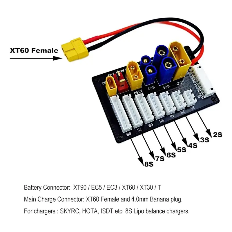 Y47A Parallel Charging Board, XT60 XT90 XT30 EC3 EC5 6S, Battery Balance Adapter Board for RC Lipo