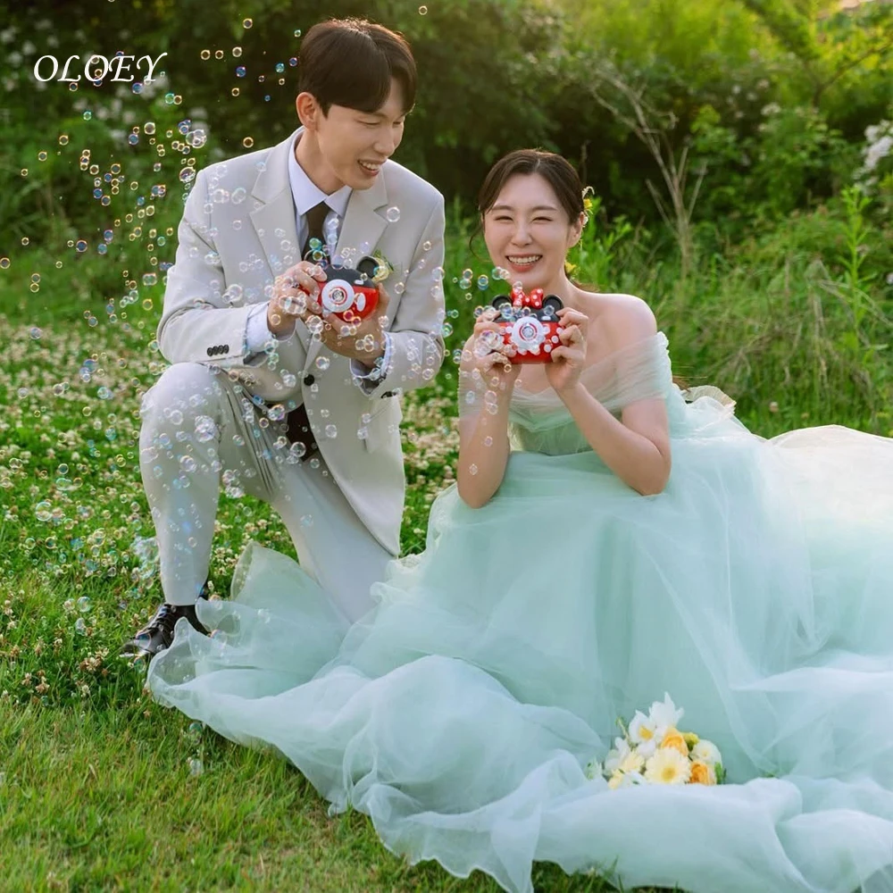 

OLOEY Fairy A Line Korea Evening Dresses Wedding Photo shoot Tulle Floor Length Prom Gowns Formal Party Dress Customized