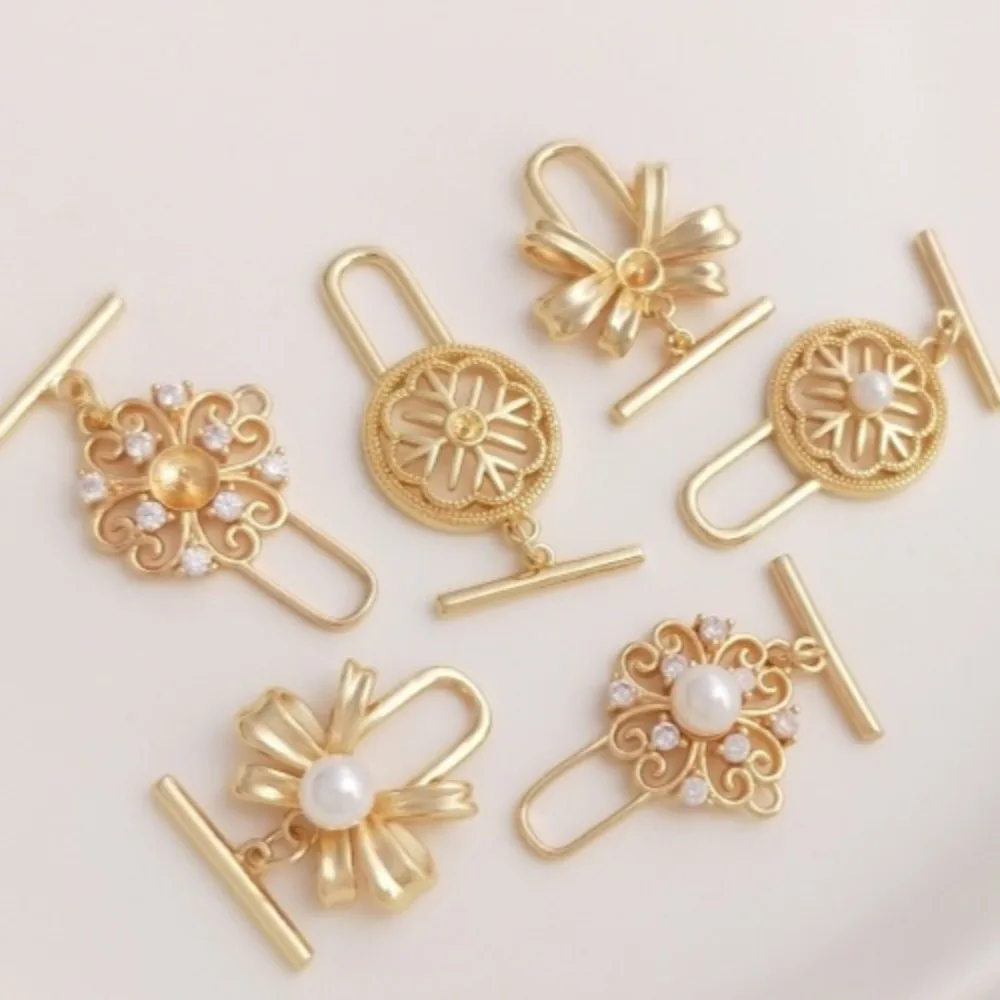 

1Pcs Copper Clasps 14K Gold Color Snowflake Bow Half Hole Bead Holder OT Buckle DIY Handmade Glue Pearl Jewelry Buckle